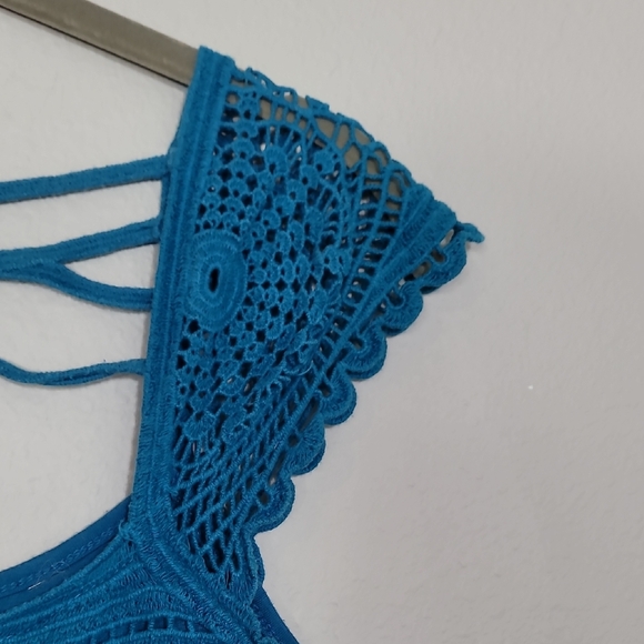 Y2K Energie Babydoll Crochet Knit Top Size S Teal Blue Twilight Core Elena Goth - Picture 5 of 11